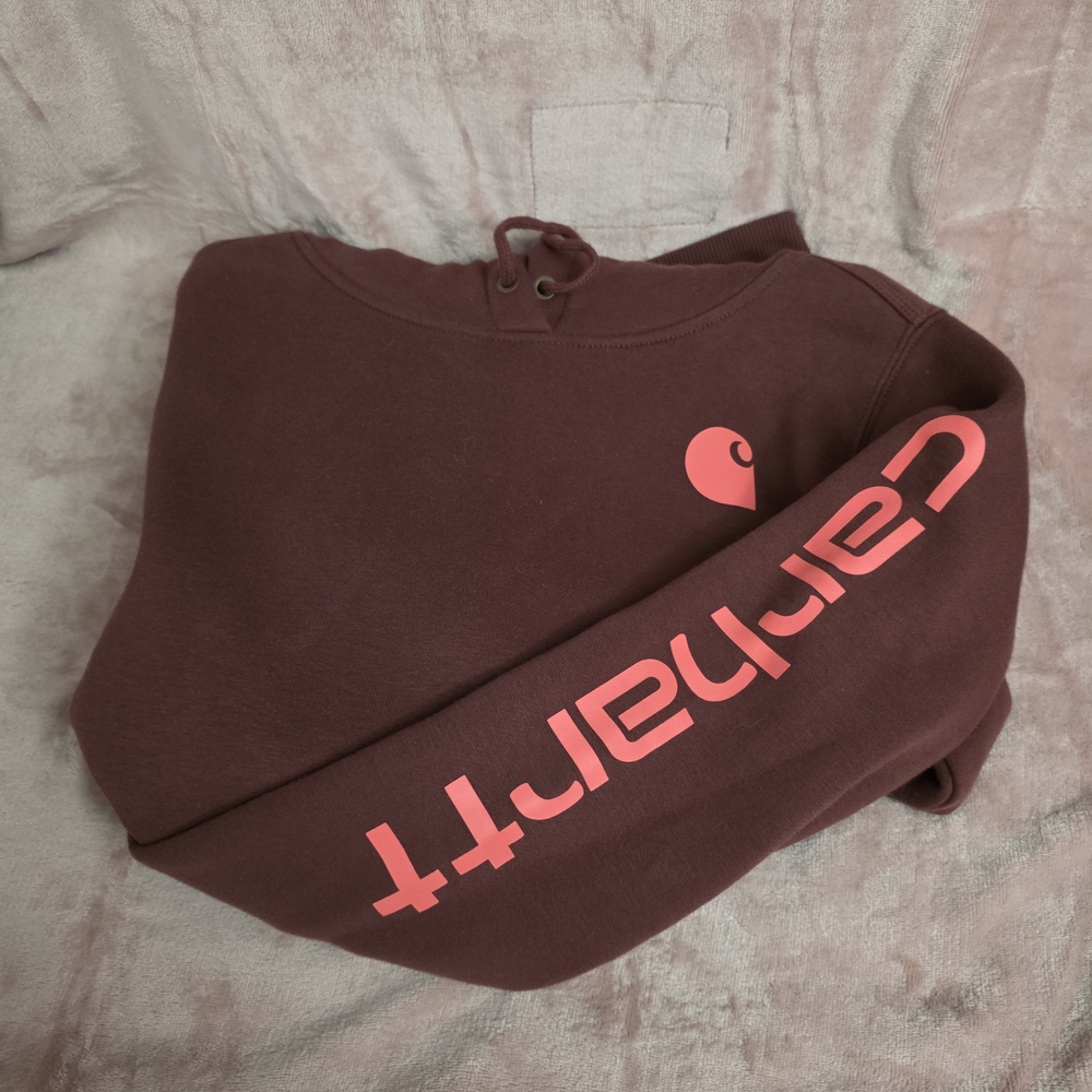 Carhartt Script Logo Maroon Hoodie with Pink Graphic